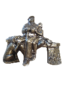 PAPI SUR UN BANC + CHIEN + PETIT ENFANT  14 x 12 cm