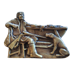 CHASSEUR ASSIS + CHIEN  12 x 16 cm