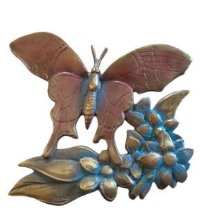 GRAND PAPILLON + FLEURS  18.5 x 22 cm