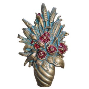 VASE + FLEURS BLEUES MAT ET BRILLANT  14 x 9 cm