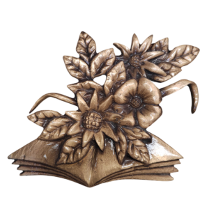 LIVRE OUVERT + GERBE DE FLEURS  10 x 11 cm